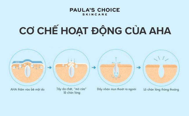 Biểu đồ minh họa cơ chế hoạt động của AHA trong việc loại bỏ tế bào chết trên bề mặt da