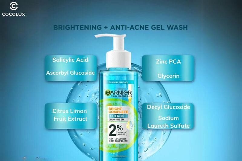Các thành phần chính có trong Gel Rửa Mặt Garnier Bright Complete Anti-Acne