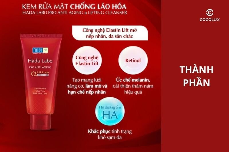 Các thành phần chính của kem rửa mặt Hada Labo Pro Anti Aging