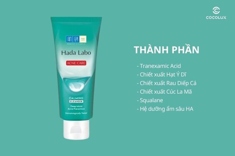 Các thành phần chính của sữa rửa mặt Hada Labo Acne Care Calming