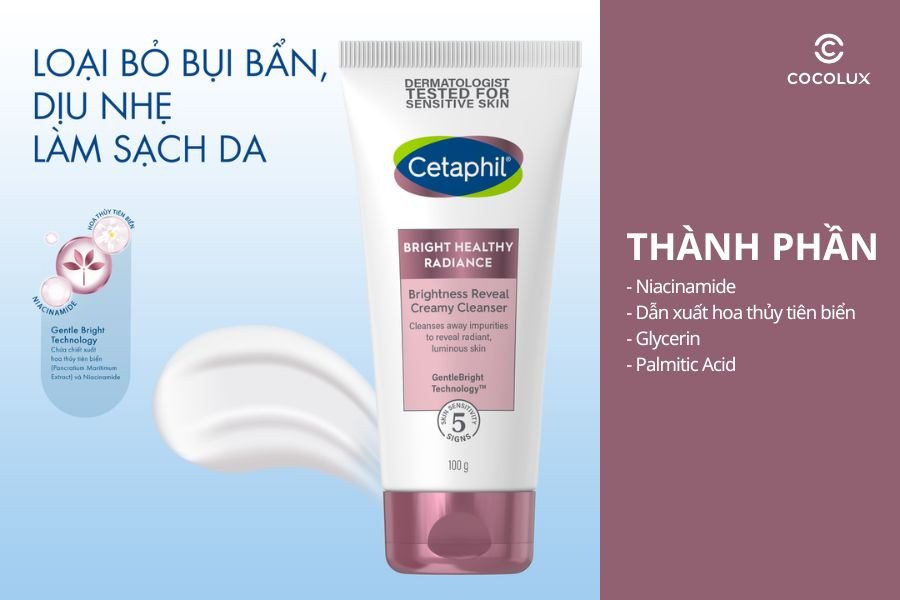 Các thành phần chính nổi bật trong sữa rửa mặt Cetaphil Bright Healthy Radiance giúp dưỡng sáng da hiệu quả