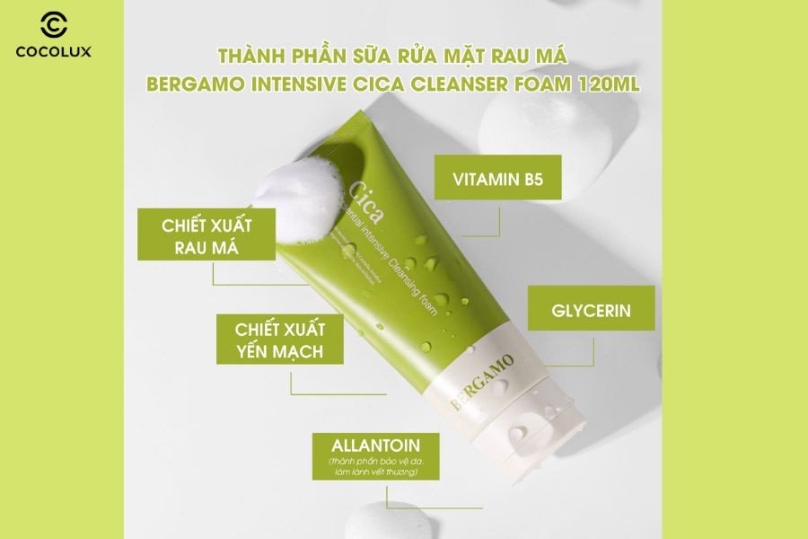 Các thành phần chính và phụ của sữa rửa mặt rau má Bergamo
