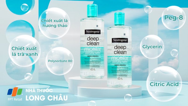 Chai nước tẩy trang Neutrogena Deep Clean Micellar Purifying Water trên nền xanh