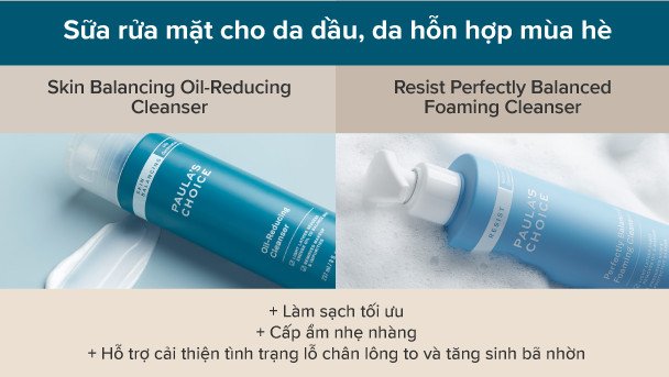 Chai sữa rửa mặt dạng foam dành cho da dầu và hỗn hợp, đặt cạnh một ly nước cam, biểu thị sự tươi mát cho da mùa hè.