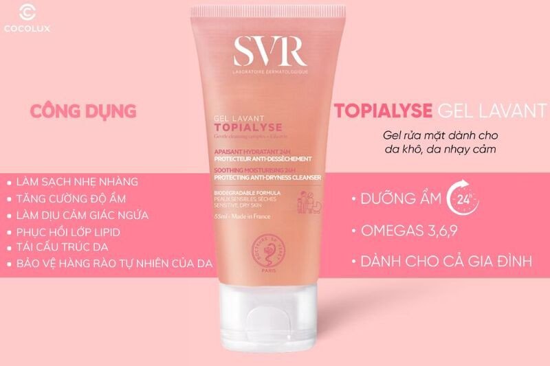 Công dụng chính của sữa rửa mặt SVR không chứa xà phòng Topialyse Gel Lavant