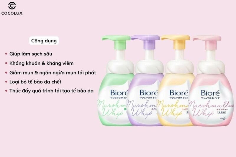 Công dụng làm sạch sâu và dưỡng ẩm của sữa rửa mặt Bioré Marshmallow
