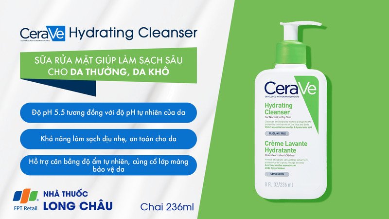 Công thức dịu nhẹ của sữa rửa mặt Cerave Hydrating Cleanser phù hợp mọi loại da