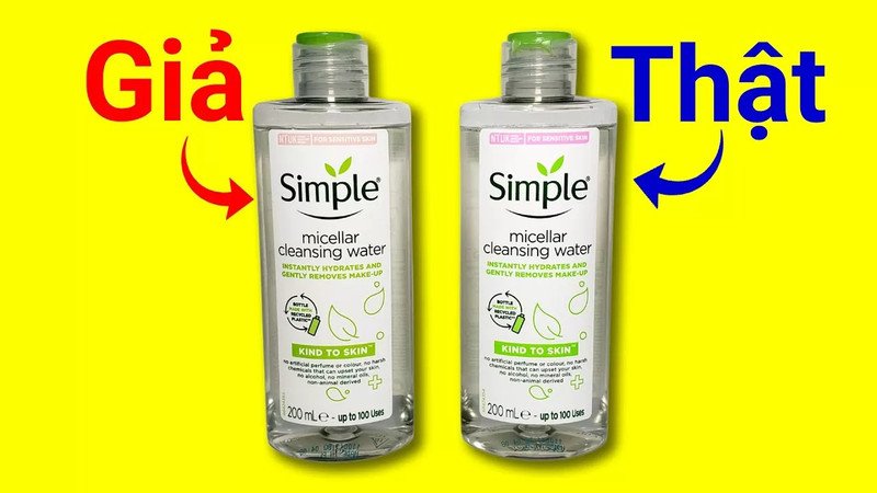 Dấu hiệu nhận biết nước tẩy trang Simple giả qua bao bì in ấn cẩu thả
