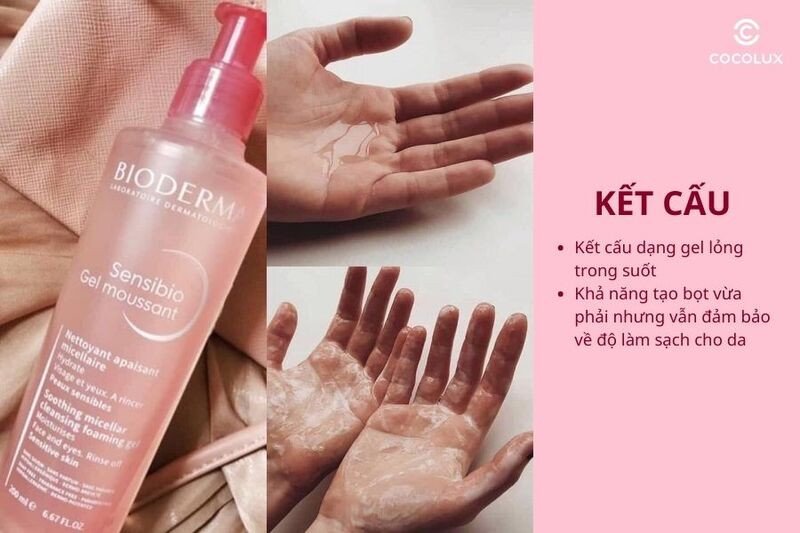 Gel rửa mặt Bioderma Sensibio Gel Moussant với kết cấu trong suốt tạo bọt nhẹ