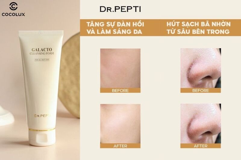 Hiệu quả làm sạch và dưỡng da của sữa rửa mặt Dr.Pepti+ Galacto Cleansing Foam