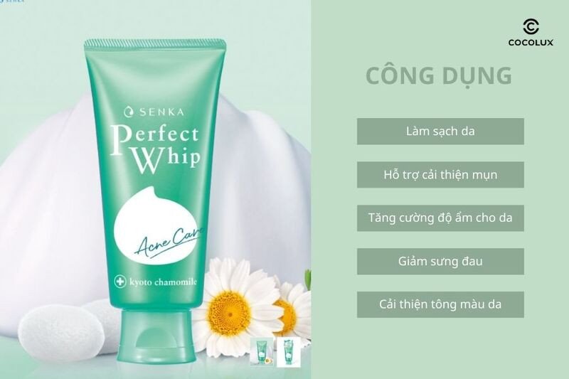 Hiệu quả làm sạch và giảm mụn của Sữa Rửa Mặt Senka Perfect Whip Acne Care