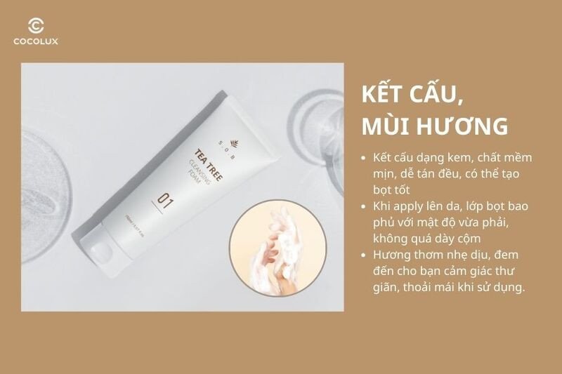 Hình ảnh kết cấu và bọt của sữa rửa mặt S.O.B Tea Tree Cleansing Foam
