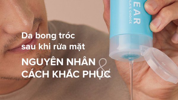 Hình ảnh minh họa làn da bị bong tróc và khô ráp sau khi rửa mặt, cho thấy sự thiếu ẩm và tổn thương.