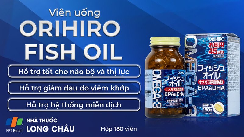 Hộp Orihiro Fish Oil 180 viên, bổ sung omega 3 tự nhiên từ dầu cá
