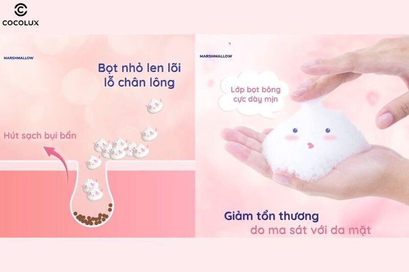Kết cấu bọt mịn màng như kẹo Marshmallow của sữa rửa mặt Bioré