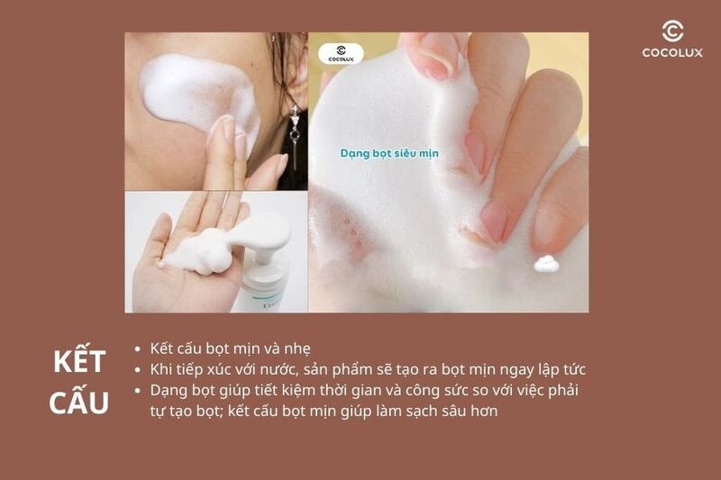 Kết cấu dạng bọt mịn của sữa rửa mặt Curél