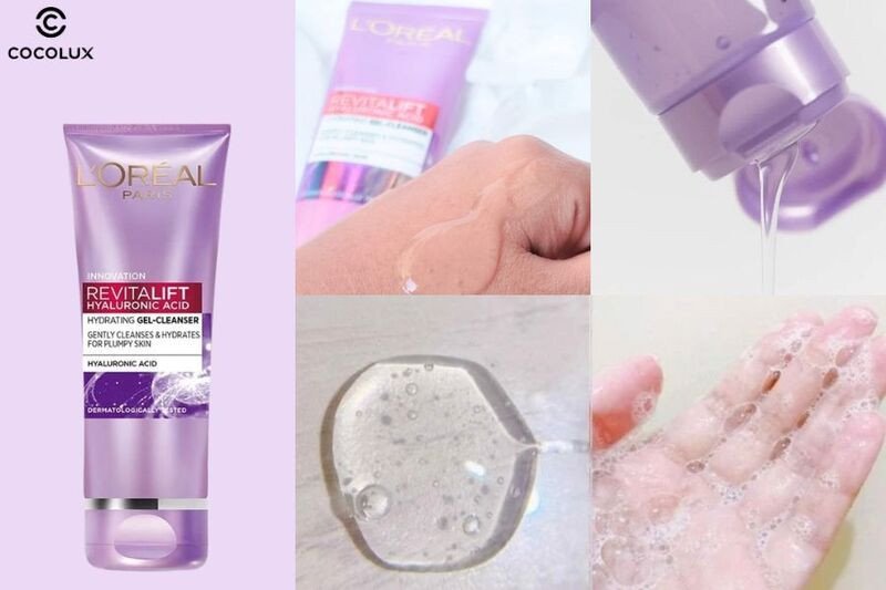 Kết cấu gel trong suốt của sữa rửa mặt L'Oréal Revitalift Hyaluronic Acid cấp ẩm