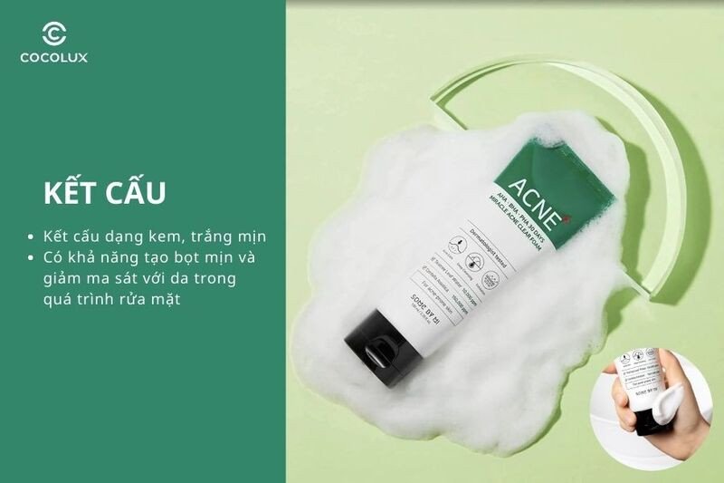 Kết cấu kem mịn của sữa rửa mặt Some By Mi Acne trị mụn