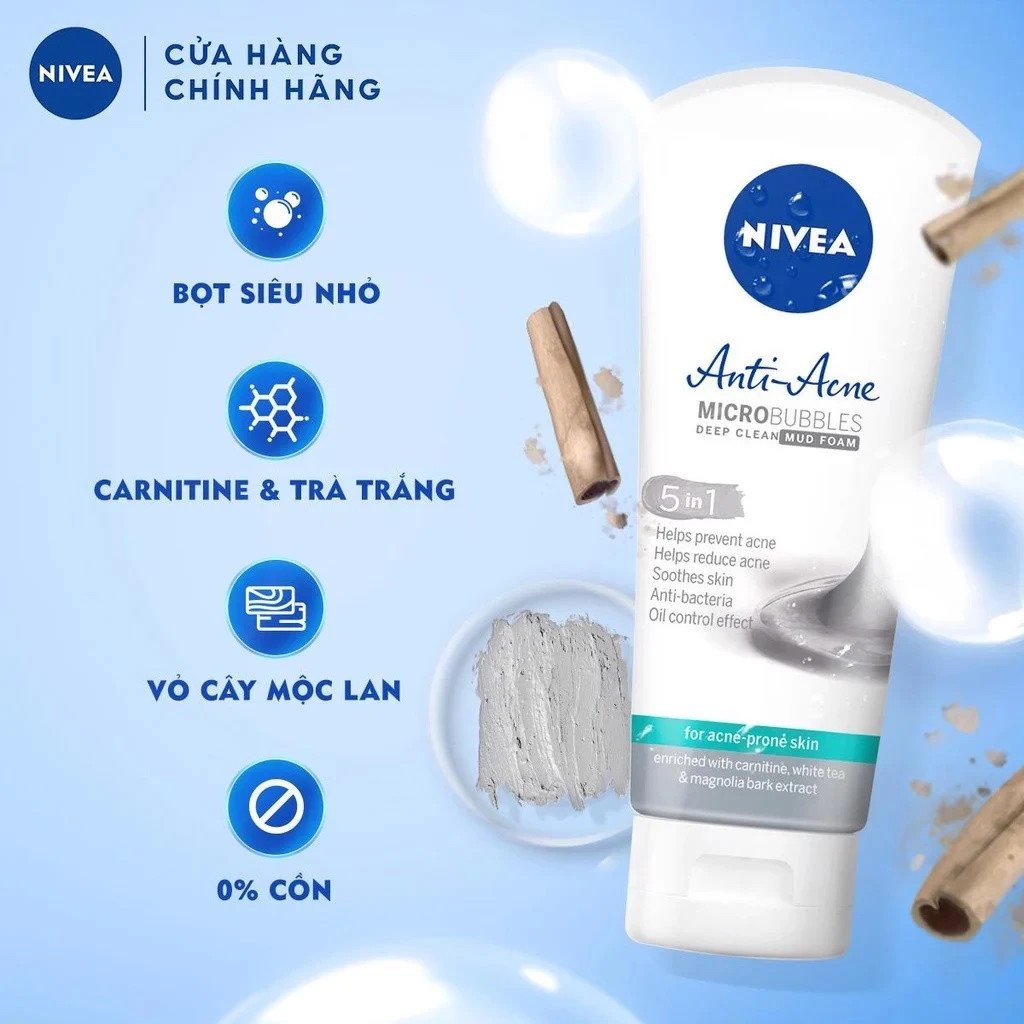 Kết cấu kem tạo bọt mịn của sữa rửa mặt Nivea giúp làm sạch dịu nhẹ