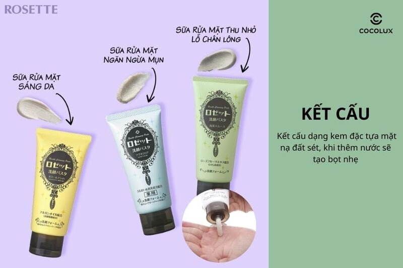 Kết cấu sữa rửa mặt Rosette dạng kem đặc tạo bọt vừa phải