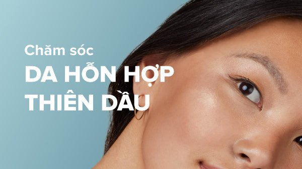 Người phụ nữ kiểm tra da mặt, minh họa da hỗn hợp thiên dầu
