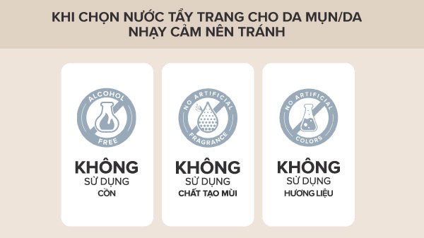 Nhiều loại nước tẩy trang được sắp xếp gọn gàng, phù hợp với các loại da khác nhau