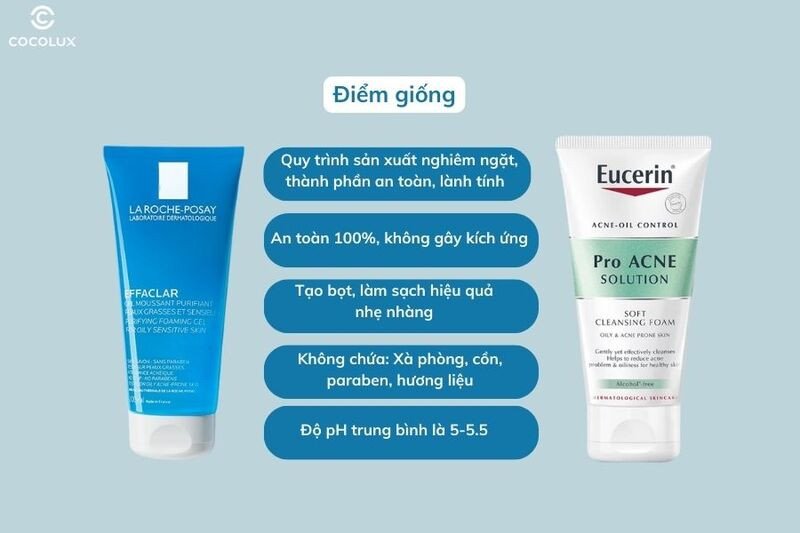 Những điểm chung nổi bật khi so sánh sữa rửa mặt La Roche-Posay và Eucerin