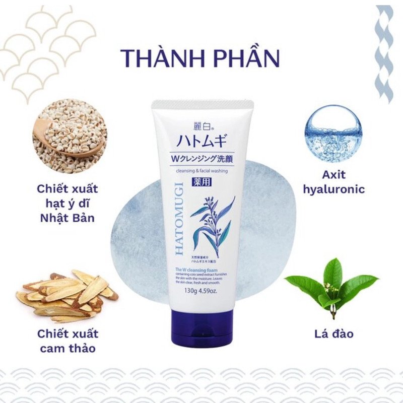 Reihaku Hatomugi W Cleansing Foam cho da thường và tẩy trang