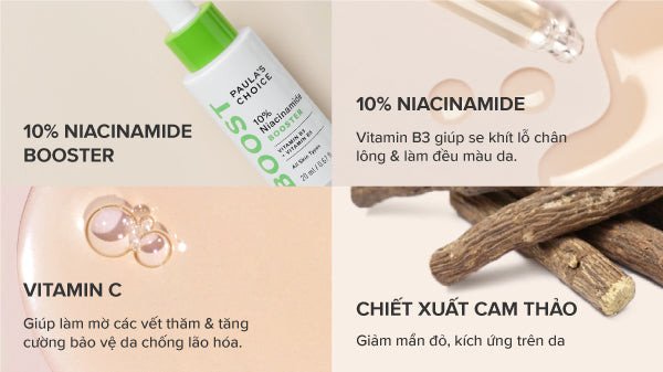 Sản phẩm tinh chất chứa Niacinamide và Vitamin C giúp cải thiện tông da nhạy cảm