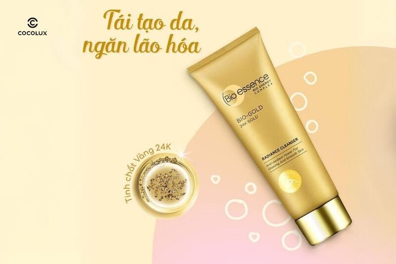 Sữa rửa mặt Bio Essence Vàng 24K Ngăn Ngừa Lão Hóa với bao bì màu vàng sang trọng
