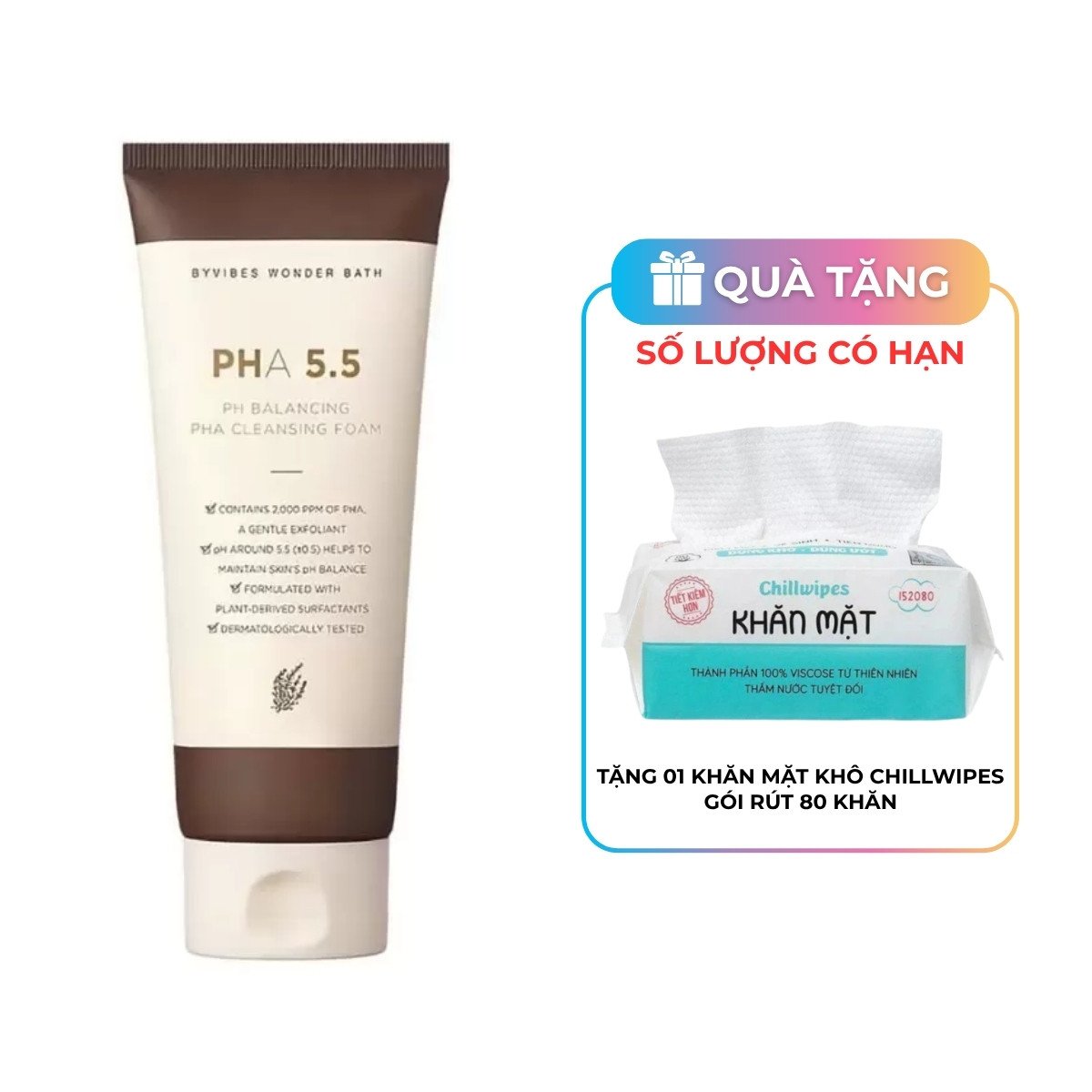 Sữa rửa mặt Byvibes Wonder Bath PHA 5.5, làm sạch dịu nhẹ và dưỡng ẩm da.