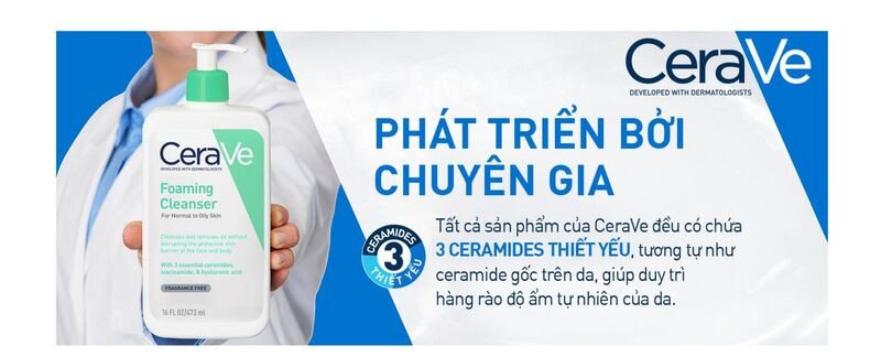 Sữa rửa mặt Cerave Foaming Cleanser cho da dầu, kiểm soát bã nhờn hiệu quả