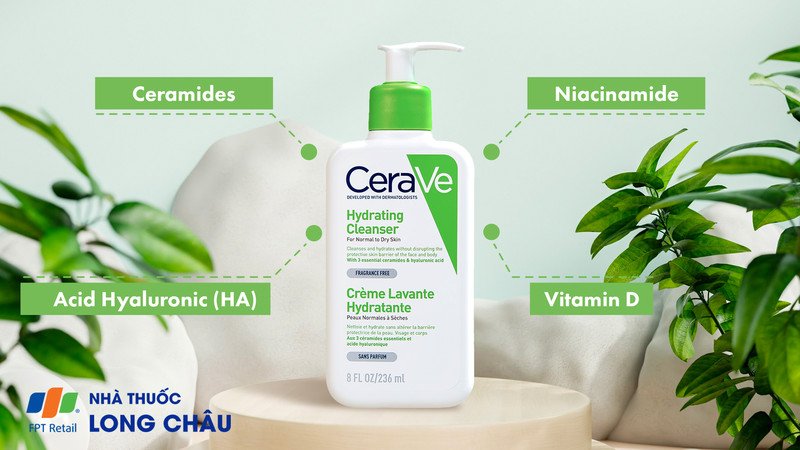 Sữa rửa mặt Cerave Hydrating Cleanser cấp ẩm cho da khô nhạy cảm