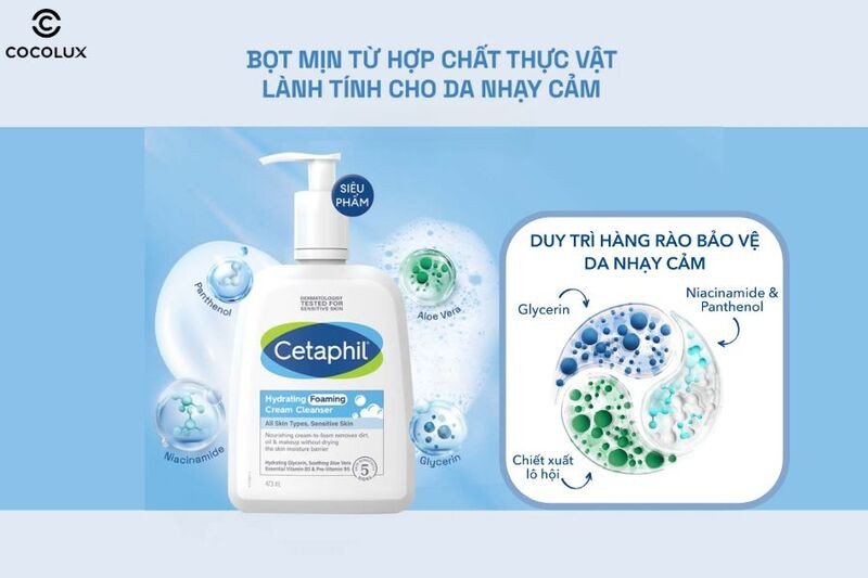 Sữa rửa mặt Cetaphil Hydrating Foaming Cream Cleanser dịu nhẹ