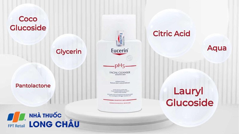 Sữa rửa mặt Eucerin pH5 Facial Cleanser màu vàng nhạt, thiết kế chai có vòi tiện lợi, sản phẩm chuyên biệt cho da nhạy cảm.