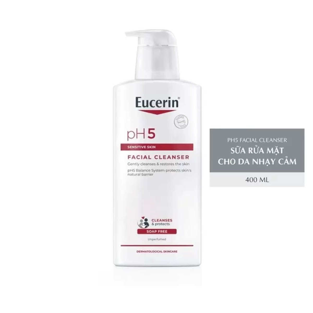Sữa rửa mặt Eucerin pH5 Facial Cleanser Sensitive Skin dưỡng ẩm và làm dịu làn da nhạy cảm, giữ độ pH cân bằng
