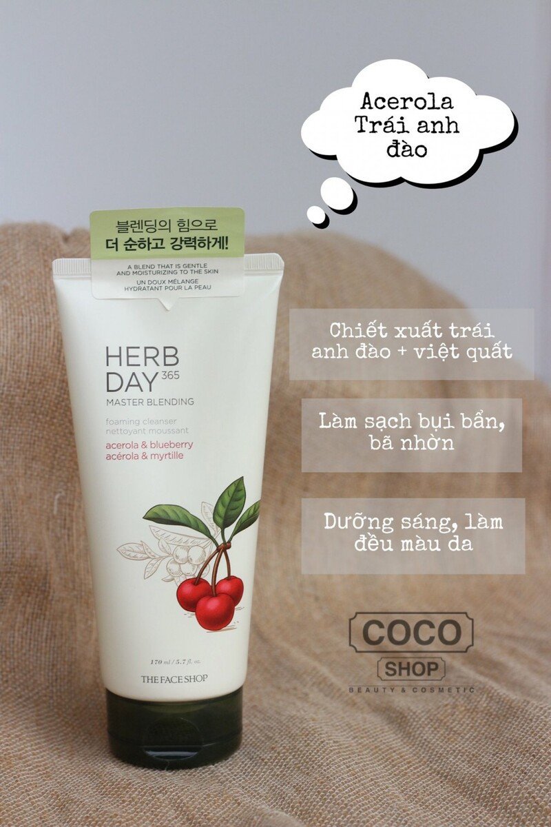 Sữa rửa mặt Herb Day 365 cherry làm sáng da