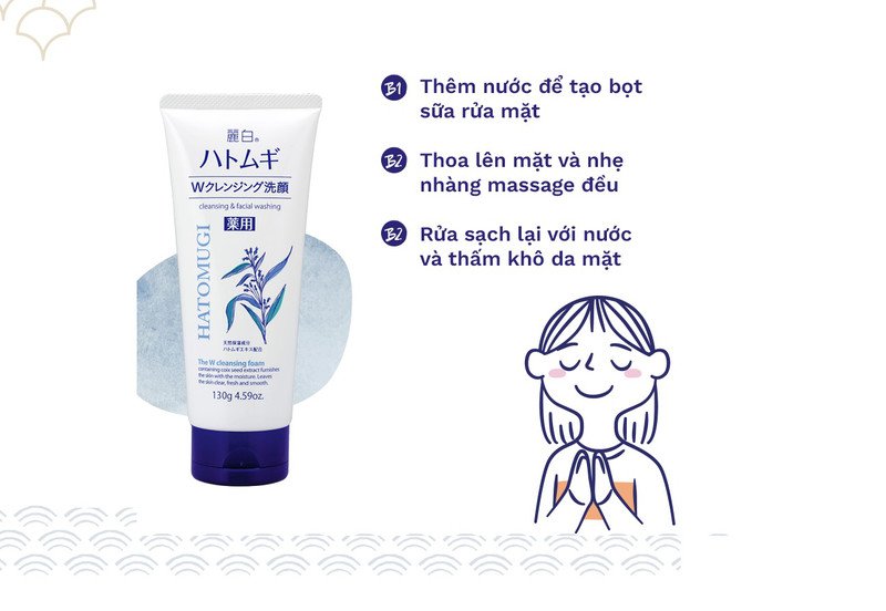sữa rửa mặt Nhật Hatomugi W Cleansing Foam làm sạch và cấp ẩm từ ý dĩ