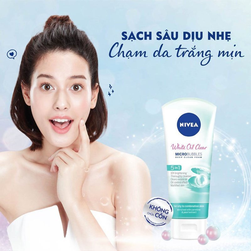 Sữa Rửa Mặt Nivea Sạch Nhờn kiềm dầu và dưỡng trắng hiệu quả