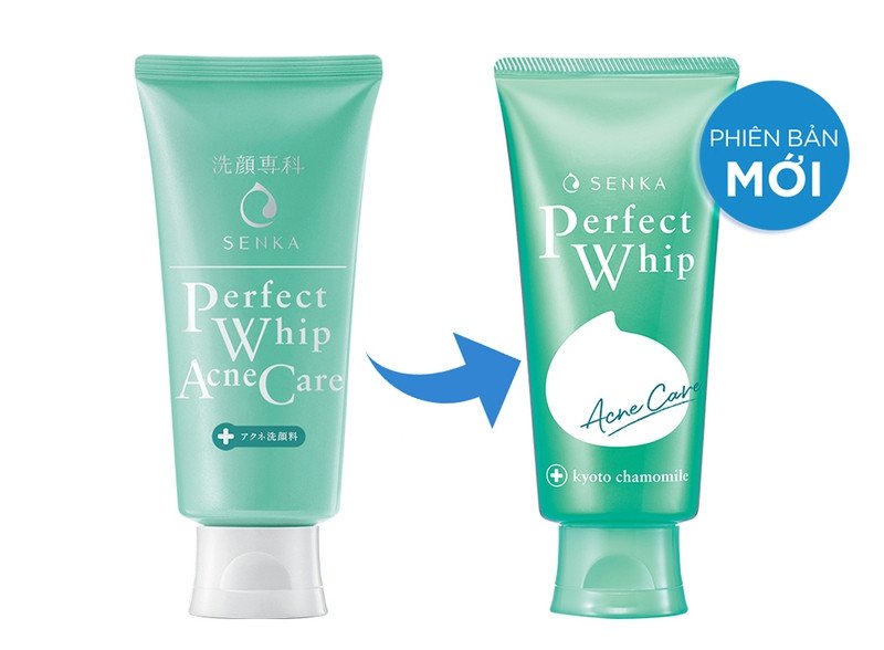 Sữa rửa mặt Perfect Whip Senka review về phiên bản Acne Care màu xanh lá cho da mụn