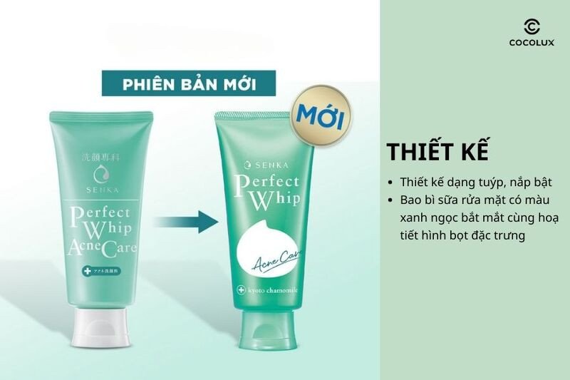 Sữa Rửa Mặt Senka Perfect Whip Acne Care với thiết kế bao bì đặc trưng