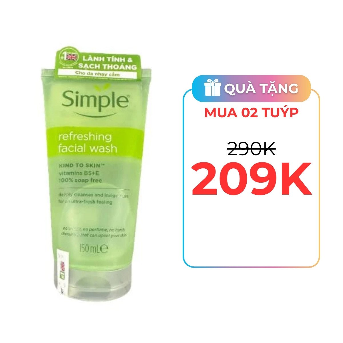 Sữa rửa mặt Simple Kind To Skin Refreshing Facial Wash Gel 150ml nhẹ nhàng