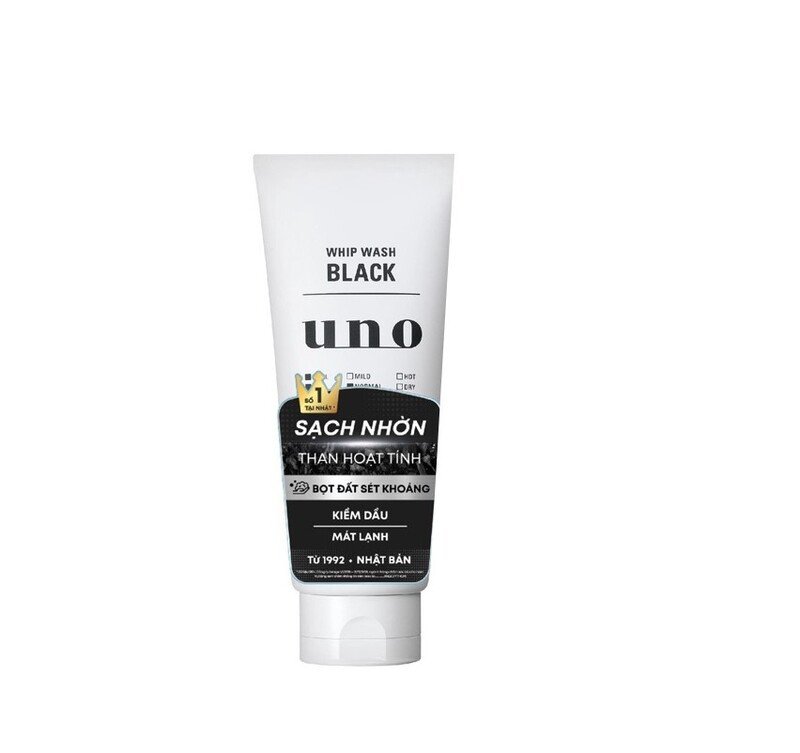 Sữa rửa mặt than hoạt tính Shiseido Uno Whip Wash Black dành cho da dầu nam giới