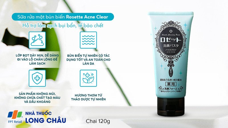 Sữa rửa mặt trị mụn Rosette Acne Clear giúp làm sạch sâu và thanh lọc da