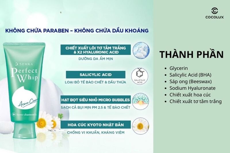 Thành phần chi tiết của Sữa Rửa Mặt Senka Perfect Whip Acne Care