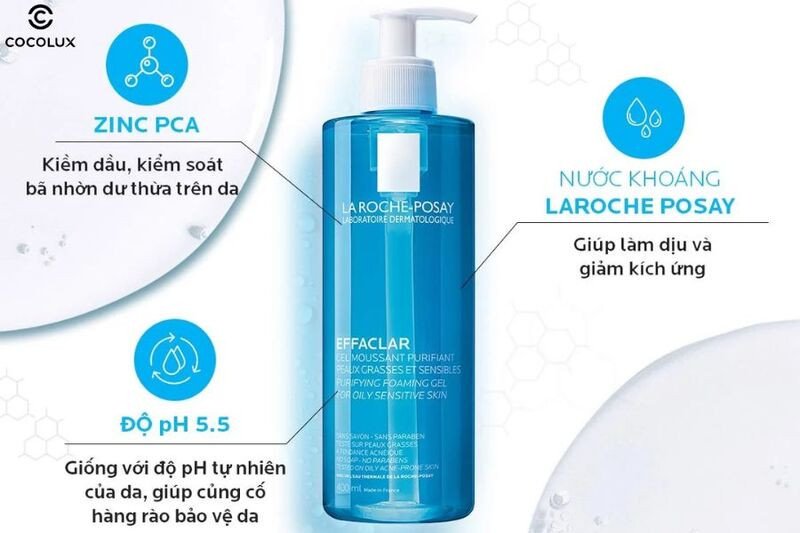 Thành phần chính của Gel rửa mặt La Roche-Posay Effaclar cho da dầu mụn nhạy cảm