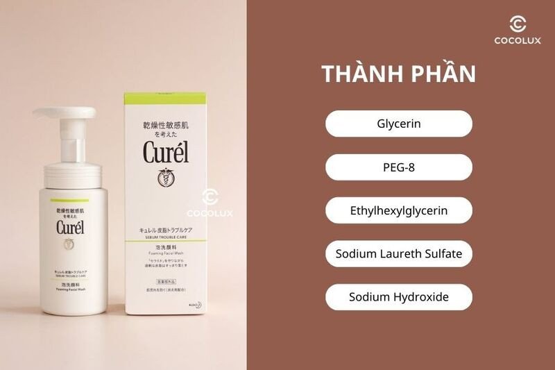 Thành phần chính của sữa rửa mặt Curél Serum Trouble Care cho da dầu