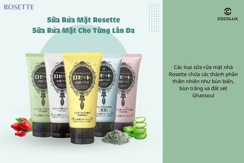 Thành phần chính của sữa rửa mặt Rosette với bùn khoáng và chiết xuất thiên nhiên