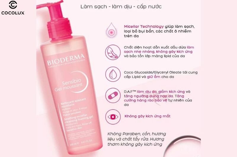 Thành phần dưỡng ẩm dịu nhẹ trong sữa rửa mặt Bioderma Sensibio