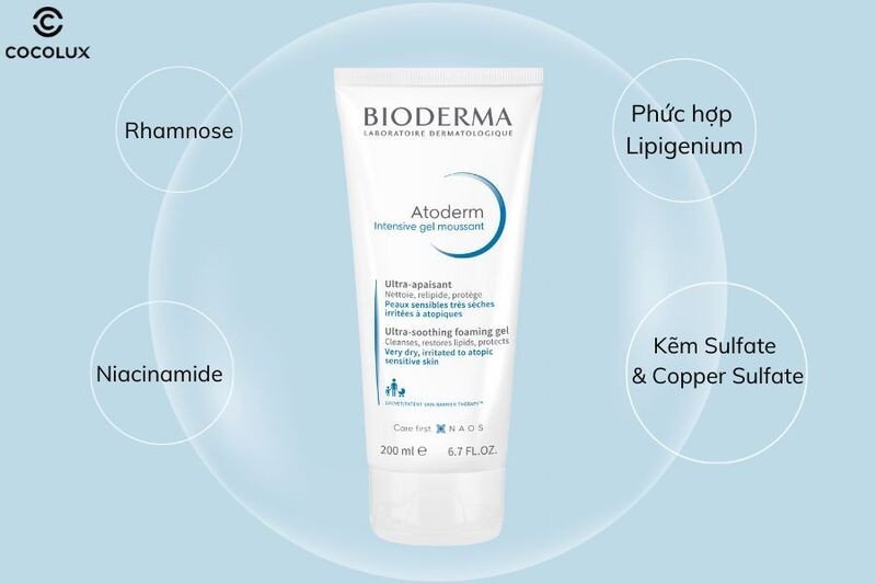 Thành phần dưỡng ẩm và tái tạo trong sữa rửa mặt Bioderma Atoderm Intensive